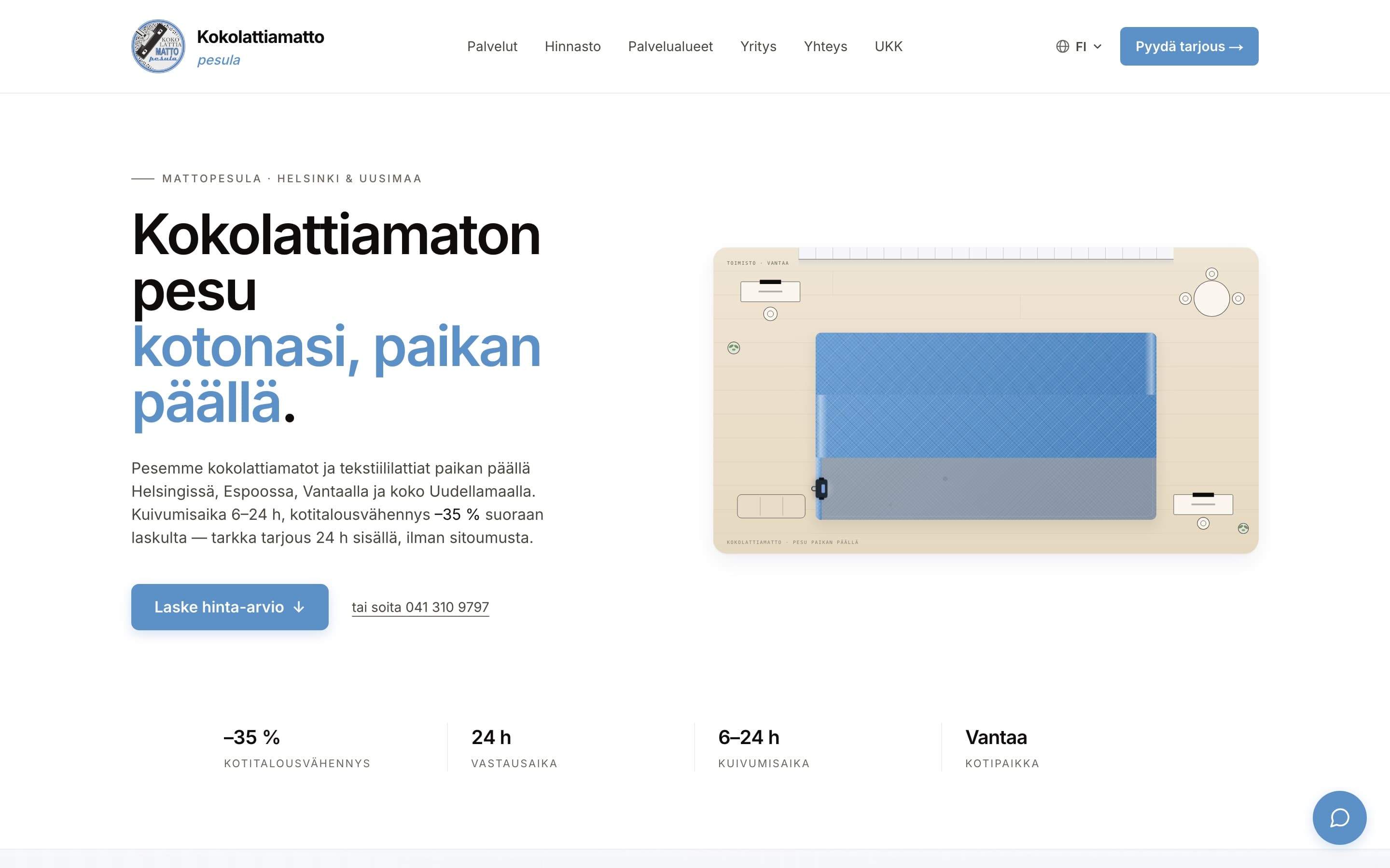 Kokolattiamatto.com etusivun näyttö