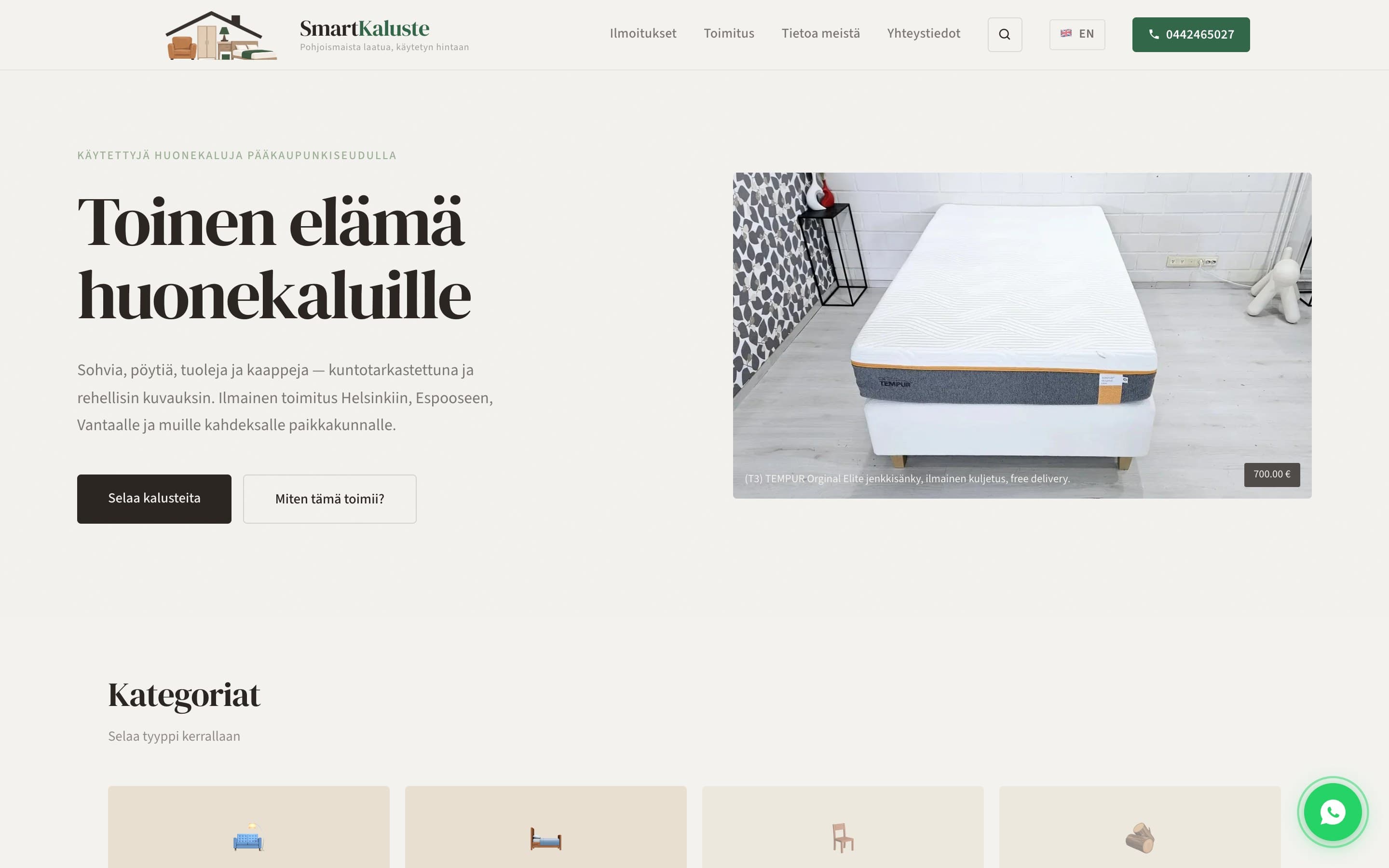 Smartkaluste.fi etusivun näyttö